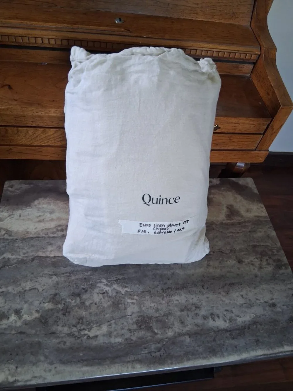 BNWT Quince European Linen Piped Duvet Cover Set White Oat Espresso Full Queen